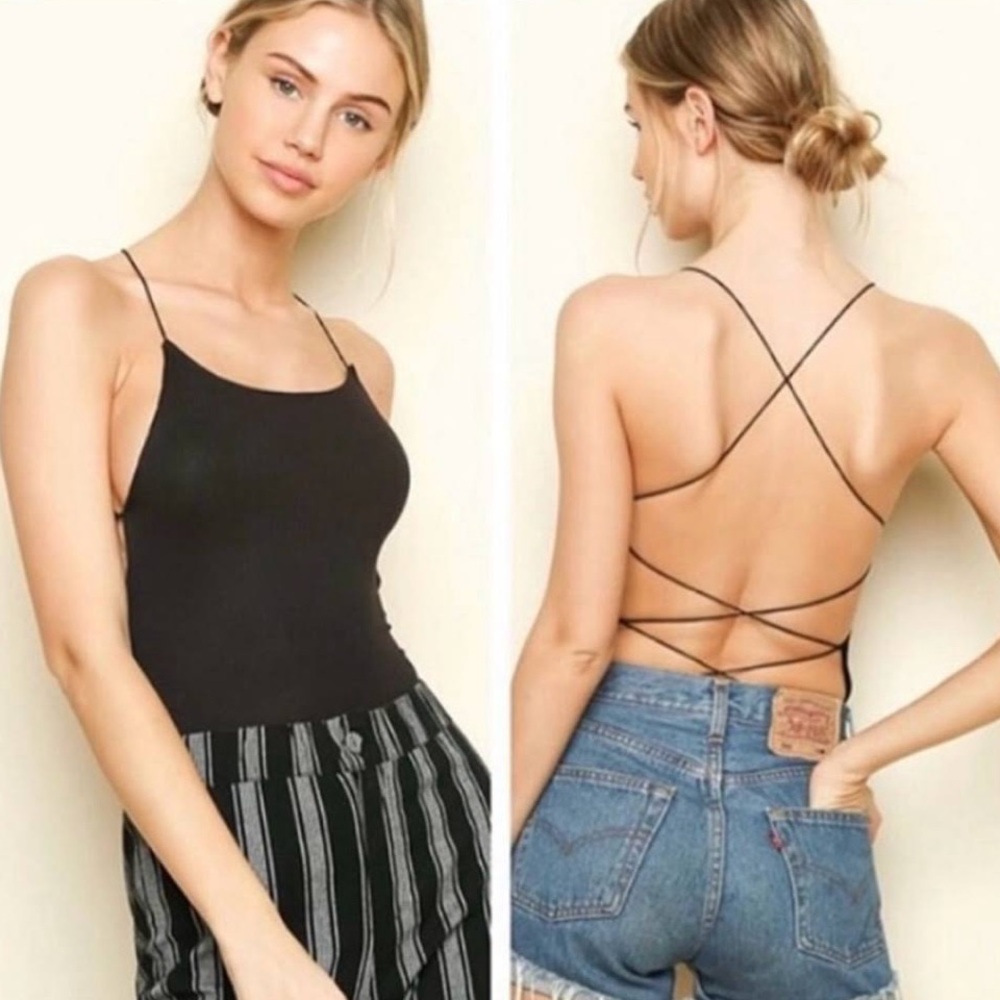 Brandy Melville Backless strappy bodysuit black OS